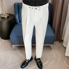 SPECIFICATIONS Material: COTTON Material: Polyester Applicable Season: Spring and Autumn Style: England Style Applicable Scene: Daily Front Style: Flat Pant Closure Type: Zipper Fly Gender: MEN Item Type: Suit Pants White Tailored Pants For Semi-formal Occasions, White Slim Fit Dress Pants With Pockets, Semi-formal Tailored White Pants, White Tailored Semi-formal Pants, White Non-stretch Dress Pants With Pockets, Non-stretch White Dress Pants With Pockets, White Slim Fit Straight Leg Dress Pants, Slim Fit Full-length Dress Pants For Summer, White Elegant Flat Front Bottoms