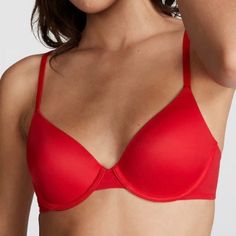 Victoria’s Secret Pink Wear Everywhere Lightly Lined T-Shirt Bra In Pepper Red. An Everyday Essential With A Super-Comfy Fit And Flattering Lined Cups That Provide Natural Shape-What's Not To Love? Lightly Lined, Full Coverage. Structured, Underwire Cups. Fully Adjustable Straps Wear Classic Or Cross-Back. Hook-And-Eye Back Closure. Partially Made From Recycled Materials. Size Is 34c, Color Is Pepper Red. New In Package, Retails For $36.95. Shirt Bra, T Shirt Bra, Natural Shapes, Red Peppers, Comfy Fits, Recycled Materials, Secret Pink, Victoria’s Secret, Women's Intimates