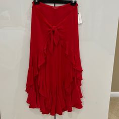 Size 2. Brand New With Tags!! Ruffle Around Leg & Front Tie. Flowy Pants. Pretty Beach Pants. Side Zipper & Hook Red Ruffled Bottoms For Spring, Elegant Red Bottoms With Ruffles, Elegant Red Ruffled Bottoms, Chic Red Ruffled Bottoms, Sequin Flare Pants, Striped Flare Pants, Flair Pants, Velvet Flare Pants, Cropped Flare Pants