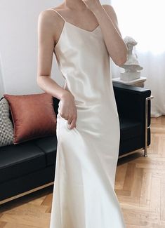 Simple yet elegant Sling style V-neck Long length Slim fit Elegant V-neck Dress For Date Night, Elegant Solid Color V-neck Dress For Spring, Elegant V-neck Slip Dress For Formal Events, Elegant Summer V-neck Dress With Spaghetti Straps, Elegant Solid V-neck Slip Dress, Formal Solid Color Summer Slip Dress, Elegant Fitted V-neck Slip Dress, Elegant V-neck Spaghetti Strap Dress For Spring, Elegant Sling Evening Dress