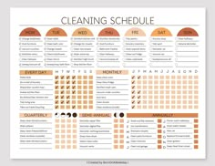 the cleaning schedule is shown in this printable version, with oranges and browns