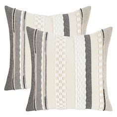 two black and white striped pillows