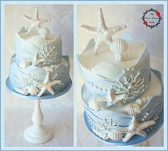 two cakes decorated with seashells and starfish