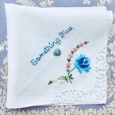 Vintage Handmade Wedding Handkerchiefs, Blue Embroidered Wedding Handkerchief, Blue Embroidered Handkerchief For Wedding, Blue Embroidered Handkerchiefs For Wedding, Vintage Blue Wedding Handkerchiefs, Vintage Blue Handkerchiefs For Wedding, Blue Vintage Wedding Handkerchiefs, Blue Embroidered Handkerchiefs For Gifts, Blue Embroidered Handkerchiefs As Gift