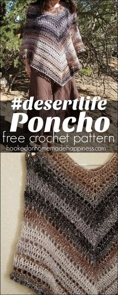 a woman wearing a crocheted poncho with the text, free crochet pattern