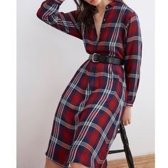 The Velvet By Graham & Spencer Tilda Plaid Shirt Dress Is A Women's Size L Dress, Featuring A Stylish Blend Of Red And Blue Colors. This Fashionable Piece Is Perfect For Any Casual Or Semi-Formal Occasion. Velvet By Graham & Spencer Brand Women's Size L Tilda Plaid Shirt Dress Vibrant Red And Blue Colors Perfect For Casual Or Semi-Formal Wear Velvet By Graham & Spencer Current Online $238 Hot Frock Alert. Crafted From A Light Woven, This Plaid Dress Is Easily Gorgeous. It Features Buttons From T Plaid Shirt Dress, Semi Formal Wear, Dress Velvet, Plaid Dress Shirt, The Velvet, Plaid Dress, Velvet Dress, Vibrant Red, Formal Occasion