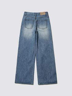 This product features a pair of straight-leg denim pants with a classic wash, embodying a timeless style with a contemporary fit. The jeans offer a flattering silhouette that elongates the legs, while the sturdy denim ensures durability and everyday wearability. Their design combines the practicality of traditional jeans with modern detailing, making them a versatile addition to any wardrobe. - Crafted with quality denim, these pants are designed to retain their shape and look over time.- The straight-leg cut provides a sleek line, making them suitable for various body types.- A subtle wash effect gives them a lived-in feel without compromising the denim's integrity.- They're equipped with standard five-pocket styling, reinforcing their classic aesthetic. Classic Faded Wide Leg Bottoms, Washed Blue Straight Leg Pants, Classic Straight Washed Blue Bottoms, Classic Washed Blue Straight Bottoms, Classic Washed Blue High Rise Jeans, Classic High Rise Washed Blue Jeans, Denim Flare Jeans With Five Pockets And Straight Hem, Classic Blue Wide Leg Jeans, Washed Blue Straight Leg Recycled Denim Jeans