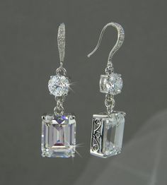 Crystal Bridal earrings Emerald Cut Wedding by CrystalAvenues Wedding Diamond Cut Crystal Drop Earrings, Anniversary Bridal Earrings With Diamond Cut Crystal, Silver Crystal Earrings With Diamond Cut For Wedding, Diamond Cut Crystal Earrings For Anniversary, Silver Diamond Cut Crystal Earrings For Wedding, Sterling Silver Bridal Earrings With Diamond Cut For Wedding, Anniversary Crystal Earrings With Elegant Design, Rose Gold Wedding Earrings, Gold Wedding Earrings