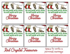 four christmas cards with red shoes and merry message