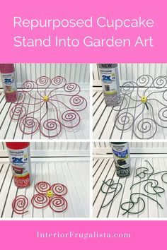 the steps to make a cupcake stand into garden art