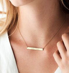 Large Bar Necklace                      – Rellery Custom Bar Necklace, Horizontal Bar Necklace, Customizable Jewelry, Bar Necklace Personalized, 14k Yellow Gold Necklace, Gold Bar Necklace, Gold Engraving, Rose Necklace, Bar Bracelets