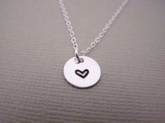 Tiny Heart Necklace - Disc Necklace - Sterling Silver Tiny Necklace - Dainty Necklace - Everyday Jewelry - Simple Jewelry - Gift For Her #heartnecklace Delicate Diamond Necklace, Heart Shaped Diamond Pendant, Small Heart Necklace, Tiny Heart Necklace, Tiny Necklace, Necklace Everyday, Jewelry Simple, Heart Shaped Diamond, Leaf Jewelry