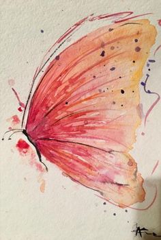 a watercolor painting of a pink butterfly