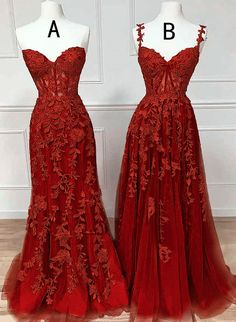 Chic Wine Red Lace and Tulle Sweetheart Party Dress Wine Red Prom Dress, Red Long Prom Dress, Red Lace Gown, Long Party Dress, Lace Evening Gowns, Senior Prom Dresses, Red Prom, Red Prom Dress, Party Dress Long