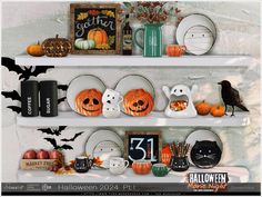 the shelves are decorated with halloween decorations