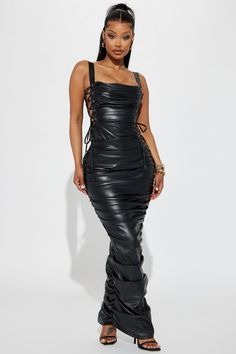 Berlin Queen Faux Leather Maxi Dress - Black Long Black Leather Dress, Sleeveless Leather Club Dress, Sleeveless Leather Dress For Club, Sleeveless Faux Leather Club Dress, Sleeveless Leather Dress For Date Night, Sleeveless Faux Leather Dress For Fall, Sleeveless Faux Leather Fall Dress, Faux Leather Sleeveless Dress For Fall, Sleeveless Faux Leather Party Dress