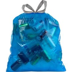 a blue bag filled with lots of different items