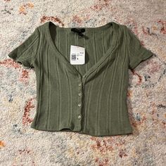 Brand New Green Button Up Shirt From Forver21 Super Cute & Can Be Worn As Shirt Or Cardigan! Size Small Trendy Green Top With Button Closure, Trendy Green Tops With Button Closure, Trendy Green Button-up Tops, Forever 21 Tops With Buttons For Spring, Forever 21 Summer Tops With Buttons, Forever 21 Summer Tops With Button Closure, Forever 21 Casual Shirt For Spring, Forever 21 Button-up Tops With Buttons, Forever 21 Tops With Buttons For Day Out