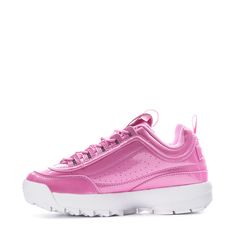 Turn heads in this popular '90s style sneaker. Featuring a padded collar and tongue, fabric lining, and a lightweight EVA midsole, the FILA Disruptor 2 Women's shoes dominate attention and deliver supreme style. Leather and synthetic upper. Embroidered logos. Padded Collar and tongue. Lightweight EVA midsole. Molded rubber outsole for durable traction. Imported. Pink Chunky Sneakers With Vulcanized Sole For Streetwear, Pink Studded Sneakers For Streetwear, 90s Style Lace-up Sneakers For Streetwear, 90s Lace-up Streetwear Sneakers, 90s Style Lace-up Streetwear Sneakers, 90s Low-top Sports Sneakers, Fila Disruptor 2, Lady Slipper, Fila Disruptor