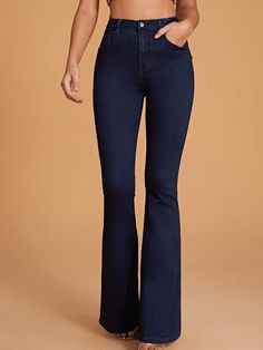 High Waist Flare Leg Jeans | EMERY ROSE Buy Jeans, Jacket Outfit, Bodycon Dress Parties, Flare Leg Jeans, Jeans Online, Dress Cuts, Blue Denim Jeans, Jeans Flare, High Jeans