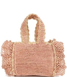 From Btb Los Angeles, this tote bag features:RaffiaGold tone hardwareMagnetic closureInner pocketHandle drop: 10"Approx. 6" H x 6" W x 3" DImported. Pink Top Handle Straw Bag For Daily Use, Chic Large Beige Shoulder Bag, Chic Pink Crochet Bag With Adjustable Strap, Woven Satchel Bag For Errands, Chic Crochet Bag With Double Handle For Errands, Chic Crochet Double Handle Bag For Errands, Spring Crochet Bag With Double Top Handles, Beige Woven Straw Bag For Errands, Pink Top Handle Straw Bag