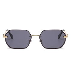 Simple, modern, and full of style. This Rimless style is the perfect addition to any sunglass collection. Cecily features the sleek lines and a subtle geometric shape. This thoughtfully crafted look is made with gold metal, complete with adjustable nose pads for a custom fit.Frame Shape: GeometricFrame Color: GoldFrame Material: MetalLens Color: BlackLens Material: PCRim Type: Full RimLens Width: 59 mmBridge Width: 17 mmTemple Length: 145 mmFrame Width: 143 mmLens Height: 43 mmWeight: 29 gUV Protection: UV400Polarized: NoSpring Hinge: NoAdjustable Nose Pads: Yes Modern Gold Metal Sunglasses, Metal Rimless Sunglasses With Gradient Lenses, Rimless Metal Sunglasses With Gradient Lenses, Chic Gold Aviator Sunglasses With Metal Frame, Chic Metal Sunglasses, Chic Metal Sunglasses With Tinted Lenses, Sleek Gold Sunglasses For Summer, Chic Metal Sunglasses With Gradient Lenses, Sleek Gold Sunglasses With Tinted Lenses