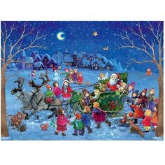 a christmas scene with santa's sleigh and reindeers