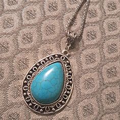 New Turquoise Color & Silver Toned Long Necklace Blue Turquoise Teardrop Necklace Nickel Free, Blue Teardrop Turquoise Necklace Nickel Free, Nickel-free Blue Turquoise Teardrop Necklace, Elegant Nickel Free Turquoise Necklace, Nickel-free Elegant Blue Turquoise Necklace, Jewelry Long Necklace, Silver Long Necklace, Rhinestone Statement Necklace, Long Silver Necklace