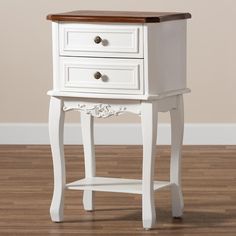 Baxton Studio Darla Classic and Traditional French White and Cherry Brown Finished Wood 2-Drawer Nightstand FredCo theFredCo Cherry Brown, White Cherries, White Nightstand, 2 Drawer Nightstand, Baxton Studio, Low Shelves, Drawer Nightstand, Simple Elegance, Cool Rugs