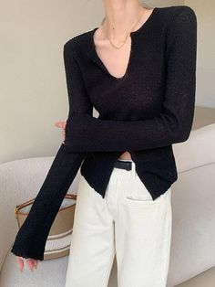 This is perfect for those who are looking for a clothing for a good price. It is fashionable, stylish, and it will look great on anyone who wears it. Do you wanahavit? SIZE S:shoulder:37cm,Bust:74cm,Waist:68cm,sleeve length:67cm,length:57cm M:shoulder:38cm,Bust:78cm,Waist:72cm,sleeve length:68cm,length:58cm L:shoulder:39cm,Bust:82cm,Waist:76cm,sleeve length:69cm,length:59cm XL:shoulder:40cm,Bust:86cm,Waist:80cm,sleeve length:70cm,length:60cm Note: 1 inch = 2.54 cm, 1 cm = 0.39 inch Measurement b Black Fitted V-neck Sweater, Black Long Sleeve Knit Top For Fall, Black Long Sleeve V-neck Sweater For Layering, Black Stretch Knitted Tops, Black Long Sleeve Knit Top For Winter, Winter Black Knit Top For Layering, Black Knitted Tops For Fall, Black Knit Top For Winter Layering, Trendy Black V-neck Sweater For Fall