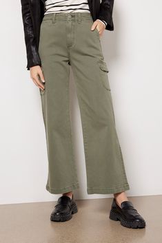 Cargo pockets add utility-inspired style to these wide leg pants by Paige, finished with a high-rise fit and ankle-length hems. You'll love them dressed up with a blouse and mules, or paired with a pullover and sneakers for a casual-chic look. | PAIGE Women's Carly with Cargo Pockets Pants, Size 31, Green Spring Wide-leg Cargo Jeans For Workwear, High Rise Cargo Pants With Patch Pockets For Fall, Elevated Casual Wide Leg Cargo Bottoms, High Rise Pants With Patch Pockets For Fall, Spring Utility Wide Leg Pants, Utility Wide Leg Cargo Pants For Elevated Casual Wear, Utility Cargo Jeans For Elevated Casual Fall, Fall Utility Cargo Jeans For Elevated Casual Wear, Wide Leg Cargo Pants For Elevated Casual Occasions