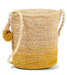 Your little one will adore the rustic Aphyllante shoulder bag from Bonpoint on sunny days at the beach. The cute style is made from raffia with a yellow ombré effect and features a 3D cherry logo pendant..Material: raffia.Made in Madagascar.Designer color name: Naturel.Height 13cm-5'.Max. width 15cm-6'.Depth 5,5cm-2'.Length shoulder strap 90cm-35.5' Eco-friendly Yellow Crochet Bag For Vacation, Yellow Bucket Crochet Bag For Summer, Yellow Crochet Bucket Bag For Summer, Summer Yellow Bucket Crochet Bag, Yellow Handwoven Crochet Bag For Summer, Summer Yellow Handwoven Crochet Bag, Yellow Woven Straw Bag For Summer, Yellow Straw Bag For Daily Use, Yellow Straw Travel Bag