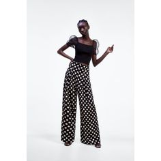 New With Tag. Brand New With Tags Flowy High-Waisted Pants With Front Pleat Detail. Hidden In-Seam Side Zip Closure. - 100% Polyester - Approximate Measurements: 13.5" Waist Across, 16" Rise And 31.5" Inseam 7563/056 Box4 Elegant Polka Dot Bottoms For Spring, Polka Dot Bottoms For Spring Party, Elegant Polka Dot Spring Bottoms, Polka Dot Party Bottoms For Spring, Chic Polka Dot Bottoms For Spring, Polka Dot Wide Leg Summer Pants, Elegant Polka Dot Bottoms For Workwear, Summer Wide Leg Polka Dot Pants, Elegant Polka Dot Bottoms For Work