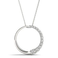 14kt White Gold Diamond Circle Pendant (1 ctw) Luxury Diamond White Necklace With Round Pendant, Luxury Adjustable Round Pendant Necklaces, Luxury Silver Circular Necklace, Single Cut Diamond Pendant For Anniversary, Single Cut Diamond Pendant Jewelry For Anniversary, Round Cut Diamond Necklace With Pave Setting, Lab Grown Diamond Pendant Necklace, Diamond Pave Setting Round Pendant Necklace, Anniversary Necklace With Pave Setting In Round Pendant