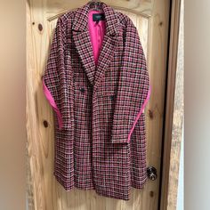 Beautiful Torrid Coat. Pink, Black, Orange. Torrid Size 2 (Us Size 18- 20). Was Never Worn. Just Hangs In My Closet. From Too Top To Bottom Is 44”. Plaid Trench Coat, Lightweight Trench Coat, Khaki Trench, Khaki Trench Coat, Blue Trench Coat, Red Trench Coat, Black And White Tweed, Spring Coat, Maxi Coat