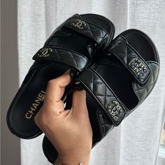 Chanel Black Gate No5 Backless Cc Logo Slide Dad Sandals, 40 Brand New In Box Purchased From Saks Beverly Hills Jan 2024 Chanel Dad Sandals, Black Gate, Chanel Slides, Dad Sandals, Summer Slides, Designer Slides, Shoes Chanel, Chanel Sandals, Womens Summer Shoes