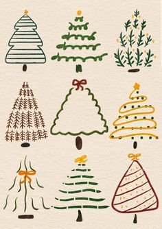 an image of christmas trees drawn on paper