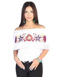 Classic Mexican Design Blouse Made in Mexico by our Artesanos 100% Cotton Does not include Accessories Embroidery/Thread color may vary Perfect for Frida outfit Perfect for day or night Maybe styled in many ways, visit our blouse collection for more outfit ideas White Embroidered Off-shoulder Top, White Bohemian Off-shoulder Blouse, Bohemian Multicolor Chikankari Embroidery Tops, Bohemian Multicolor Tops With Chikankari Embroidery, Bohemian Multicolor Chikankari Embroidered Tops, Traditional Motif Fitted Top, Traditional Fitted Tops With Motif, Bohemian Off-shoulder Blouse With Floral Embroidery, Multicolor Off-shoulder Bohemian Tops