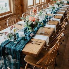 Teal Blue Gauze/Cheesecloth Table Runners. They Are ~9ft Long 2ft Wide. There Are 28 Of Them Plus An Extra One That's Smaller Than The Others (Good For An Accent Somewhere!) I Used Two Runners On Top Of Each Other To Get A Fuller Color On The Long Tables. See The Picture Of The Sweetheart Table To See What A Single Runner Looks Like. They Can Be Machine-Washed On Delicate Long Tables, Long Table, Wedding Tables, Sweetheart Table, Cheese Cloth, Teal Blue, Wedding Table, Table Runners, The Picture