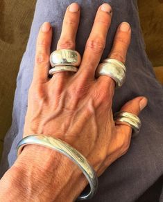 Silver Jewlery, Unusual Rings, Dope Jewelry, Chunky Jewelry, Classy Jewelry, Jewelry Lookbook, Silver Bangle, Dream Jewelry