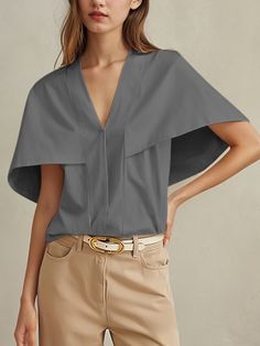 SkuCY-!168405Material100%Cotton StyleLoose , Capelet FeaturePleated , Split-joint , Solid Color NecklineV-neck OccasionCasual , Leisure Fashion SeasonsSpring , Summer TypeBlouses&shirts Tops ColorGRAY,APRICOTSizeS,M,L,XL,2XL Please consult the size chart we provide for this item's measurements to help you decide which size to buy.Please note: There may be 1-3cm differ due to manual measurement.CMINCHBustSleeveTop LengthHemlineS962963104M1003064108L1043165112XL10832661162XL1123367120 Semi-formal Top With Fold Down Collar And Placket, Elegant Tops With Pockets And Fold-down Collar, Luxury Single-breasted Top With Fold Down Collar, Modern Cotton Top With Fold-down Collar, Solid Color V-neck Faux Wrap Top, Weather Design, Leisure Fashion, V Neck Blouse, Cardigan Tops