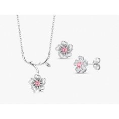 925 Sterling Silver Cherry Blossoms Earrings Necklace Set, Cherry Blossoms Set, Silver Cherry Blossoms Flower Earrings Necklace Set This 925 Sterling Silver Pink Cubic Zirconia Cherry Blossoms Earrings Necklace Set Is Shiny And Gorgeous. Best Jewelry For Women, Girls To Attend Parties, Weddings Or Any Other Activities. .Crafted : 925 Sterling Silver Rhodium Plated For A Life-Time Luster. Stamped 925, High Polished Finish, Nickel Free. Posts Ensure Earrings Are Securely And Comfortably In Place Throughout Your Daily Life. .Specifications & Sizes: Earrings Size : 10x10mm. Weight: 1.72gm .Perfect Gift: Comes In A Nice Gift Box. Ideal Gifts For Valentine's Day, Mother's Day, Annivers Silver Flower Pendant Jewelry With Matching Earrings, Sterling Silver Flower-shaped Jewelry With Matching Earrings, Mother's Day Flower Shaped Jewelry With Matching Earrings, Pink Flower Pendant Jewelry In Sterling Silver, Pink Sterling Silver Flower Pendant Jewelry, Pink Sterling Silver Flower-shaped Jewelry, Blossom Color Sterling Silver Flower Jewelry, Flower-shaped Sterling Silver Jewelry For Mother's Day, Dainty Blossom Color Jewelry For Anniversary