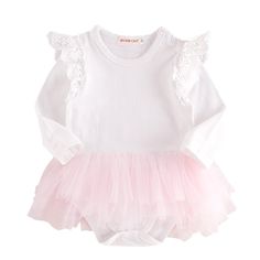 Size: 3-6 Months, 6-12 Months, 12-18 Months, 18-24 Months Material: Cotton Care: Machine Wash White Long Sleeve Tops For Baptism, Spring Long Sleeve Tops For Baptism, Spring Baptism Long Sleeve Tops, Cotton Tops For Baptism In Spring, White Long Sleeve Playwear For Babies, Spring White Playwear For Babies, Kimono Onesie, Pink Overalls, Tulle Tutu Skirt