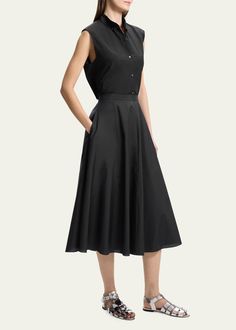 Theory Full-Circle Midi Skirt Modern A-line Skirt For Workwear, Chic A-line Skirt For Semi-formal Occasions, Relaxed A-line Office Skirt, Spring Workwear Midi Dress With Side Pockets, Flowy Midi Skirt For Business Casual, Black Midi Dress For Work, Business Casual Lined Midi Skirt, Chic Black Midi Dress, Office Midi Dress With Pockets