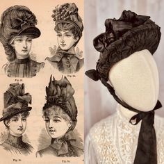 A rare piece indeed! Authentic late 1800s Victorian Mourning  Hat.   Antique Brim Bonnet Hat, with silk flower embellishments throughout the crown.  Please Note:  listing is for hat only, Edwardian clothing is sold separately.  MEASUREMENTS: Crown 4" 13" Diameter  Brim width 2.75"  Inner band/size 22"  CONDITION: fair-poor antique condition, priced accordingly. NOTABLE ISSUES: Dusty, shredding found within the silk ties and floral fabric. Could use some restoration/TLC.  As with most antique hats, you find condition issues including: dry/crispness in the fabric, shredding, and fading.  Feel free to message me if you'd like additional photos or if you have further questions. Inventory Note: This listing is one of many Victorian hats I have, be sure to take a peek in the shop if you'd like t Victorian Fitted Hats For Costumes, Victorian High Crown Costume Hat, Victorian Fitted Costume Hats, Victorian Style Fitted Costume Hats, Vintage Ceremonial Costume Hat With High Crown, Vintage Black Headpiece For Kentucky Derby, Vintage Black Ceremonial Hat, Vintage Black Headpieces For Kentucky Derby, Black Vintage Ceremonial Hat