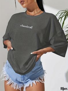 Bjux - Elegant Oversized Crew Neck Classical Print T-Shirt: A Stylish Womens Clothing Option for Summer & Spring Classical Print, Stylish Clothes For Women, Casual Fit, Stylish Dresses, Elegant Dresses, Print T Shirt, Leopard Print, Casual Dress, Crew Neck