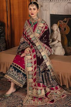 Party Wear Salwar Kameez with a Velvet Shawl Velvet Dupatta, Pakistani Formal Dresses, Pakistani Party Wear, Velvet Shawl, Raw Silk Fabric, Pakistani Fashion Party Wear, Embroidered Velvet, Velvet Collection, Bridal Dress Design