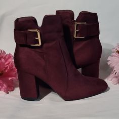 Condition: Nwot. No Flaws Noticed. In Great Condition Brand: Diba Size: 7.5m --3in Heel Color: Burgundy Red --Buckle On The Back Side & Zipper Closure! Material: Man Made Burgundy Ankle-high Heeled Boots For Winter, Winter Burgundy Ankle-high Heeled Boots, Red Ankle Strap Heels For Fall, Winter Ankle Strap Booties, Trendy Burgundy Heels For Fall, Fall Medium Width Ankle Strap Booties, Burgundy Ankle Boot Heels For Winter, Burgundy Closed Toe Boots For Winter, Burgundy High Heel Fall Heels