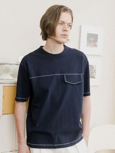 This is a comfortable and casual t-shirt that is made out of high quality cotton 100% fabric. With design detail of fake pocket on the front, ribbed neckline, and stitches detail, it gives a trendy and casual look.- Round double ribbed neckline- Chest fake pocket detail- Color contrasting stitches detail Blue Crew Neck T-shirt With Pockets, Casual T-shirt With Ribbed Neckline For Streetwear, Cotton Tops With Ribbed Neckline And Relaxed Fit, Navy Cotton T-shirt For Everyday, Cotton T-shirt With Ribbed Neckline For Streetwear, Cotton Tops With Ribbed Crew Neck, Blue T-shirt With Side Pockets And Crew Neck, Cotton T-shirt With Side Pockets For Everyday, Casual T-shirt With Side Pockets For Everyday