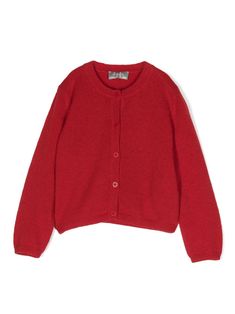 Shop Il Gufo virgin wool cardigan Classic Red Crew Neck Cardigan, Red Crew Neck Classic Cardigan, Classic Red Fine Knit Sweater, Classic Red Sweater With Ribbed Collar, Merino Wool Winter Cardigan, Fashion Top Outfits, Red Cardigan, Little Outfits, Outfit Inspo Fall